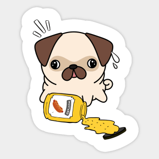 Cute Pug Spilled a jar of mustard sauce Sticker